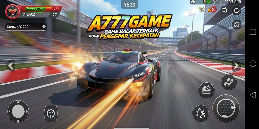 Tampilan gameplay balap mendebarkan di A777GAME dengan mobil kencang.