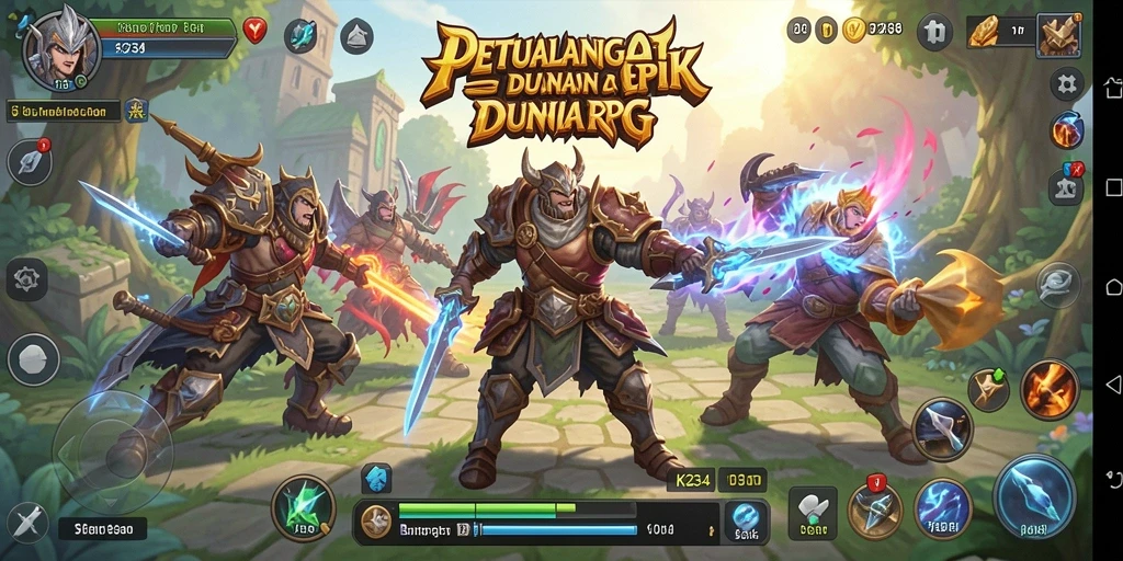 Tangkapan layar gameplay K234 yang menampilkan pertarungan epik dalam RPG.