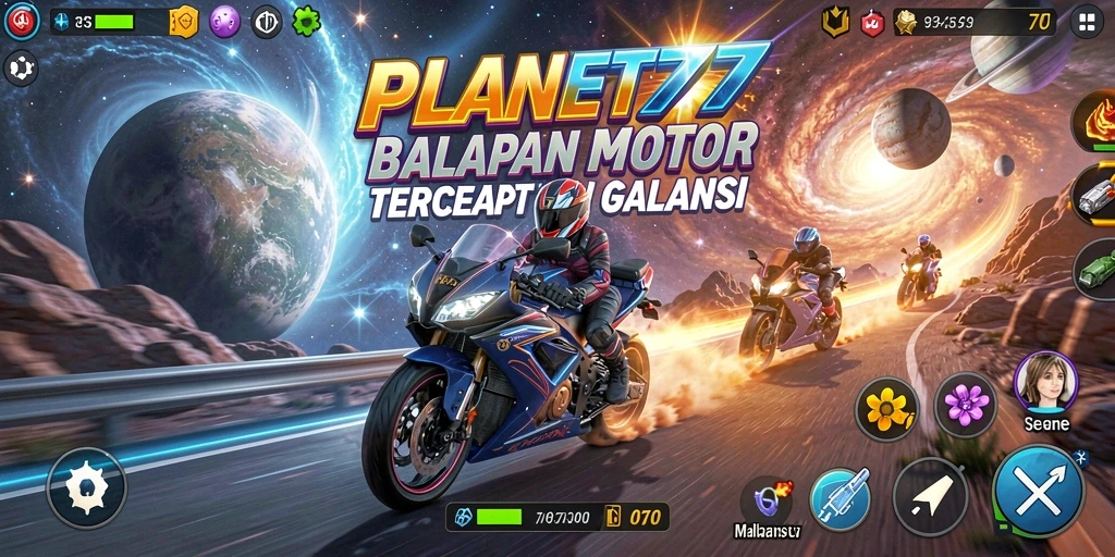 Tampilan menarik dari gameplay balapan motor di PLANET77.