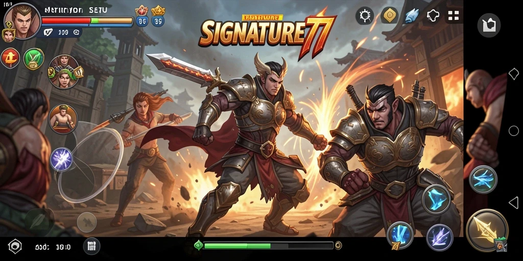 Tampilan gameplay mendebarkan dalam SIGNATURE77 dengan efek visual yang mengesankan.