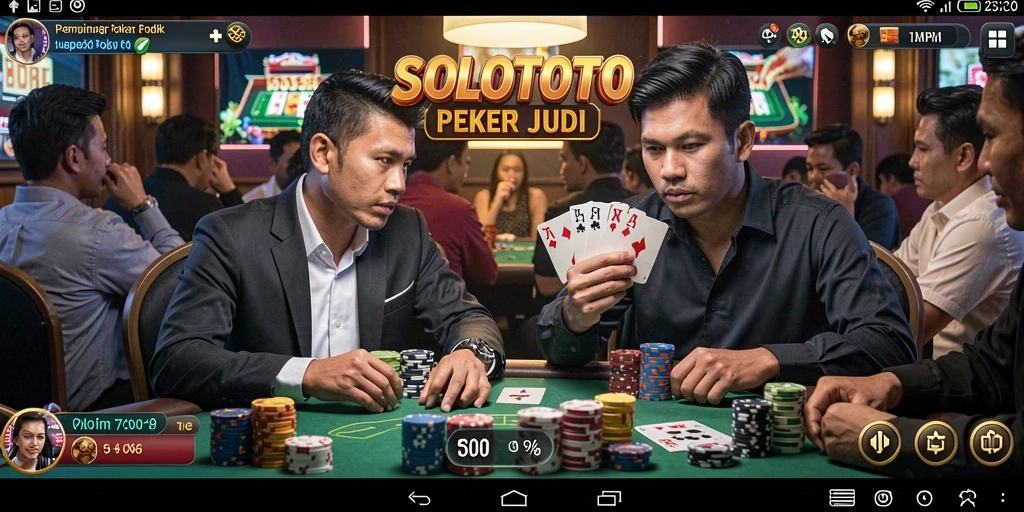Screenshot gameplay SOLOTOTO yang menampilkan suasana poker yang mengasyikkan.