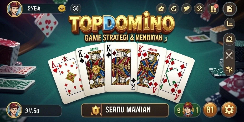 Tampilan gameplay seru dalam TOPDOMINO dengan kartu yang menantang.