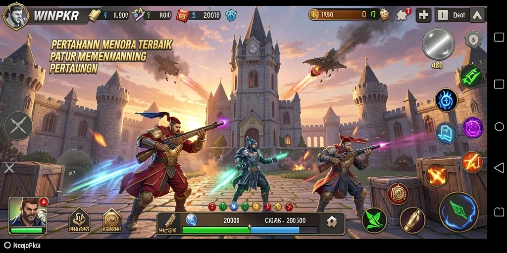 Tampilan gameplay <strong>WINPKR</strong> yang menegangkan dan seru dalam Tower Defense.