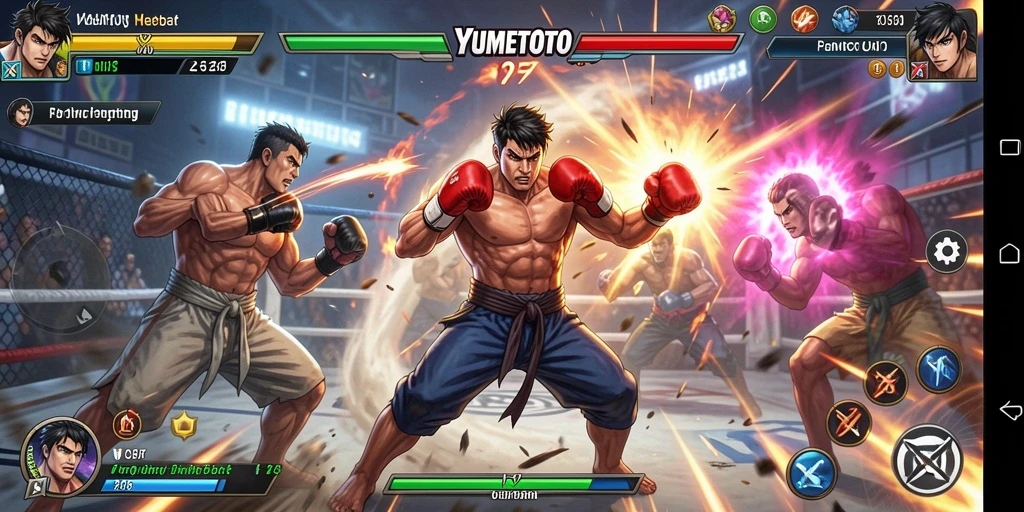 Gameplay mendebarkan dalam YUMETOTO dengan aksi pertarungan yang intens.
