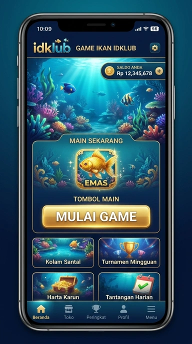 Tampilan beranda aplikasi idklub yang sederhana dan informatif.